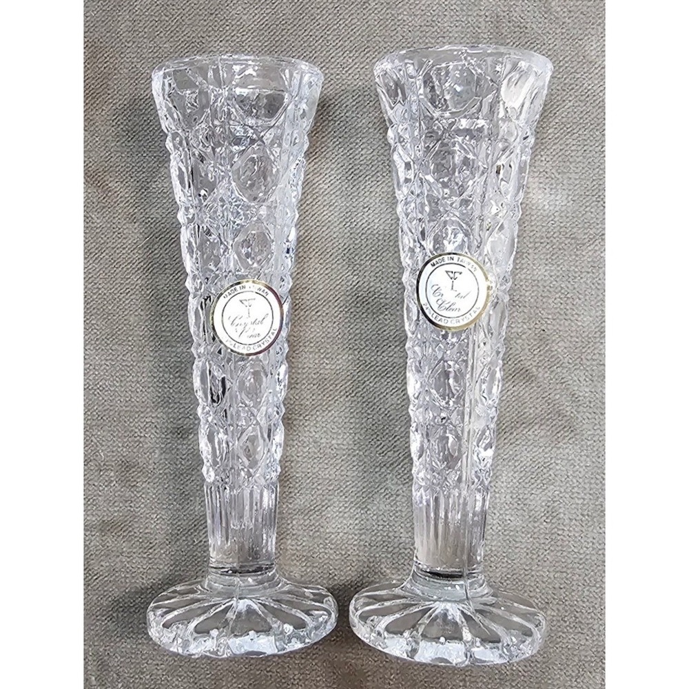Eternal Crystal 6 Inch Bud Vase Set of 2 24% Lead Crystal Clear #314125 Taiwan